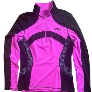 Fila Women's Medium Pink/Black Running Pullover 1/4 Zip, Thumb Holes, Zip Pocket